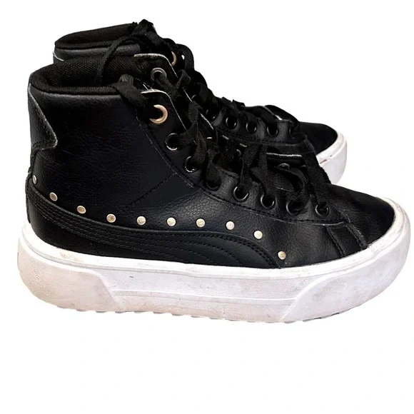 Puma Kids Kaia Stud Mid Platform Sneaker Black/Black Size 4​​​​​​​ - Picture 7 of 9